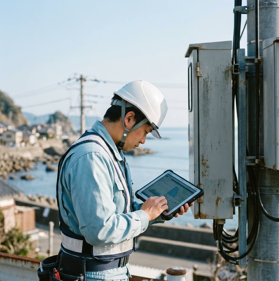 現場で設備を確認する技術者