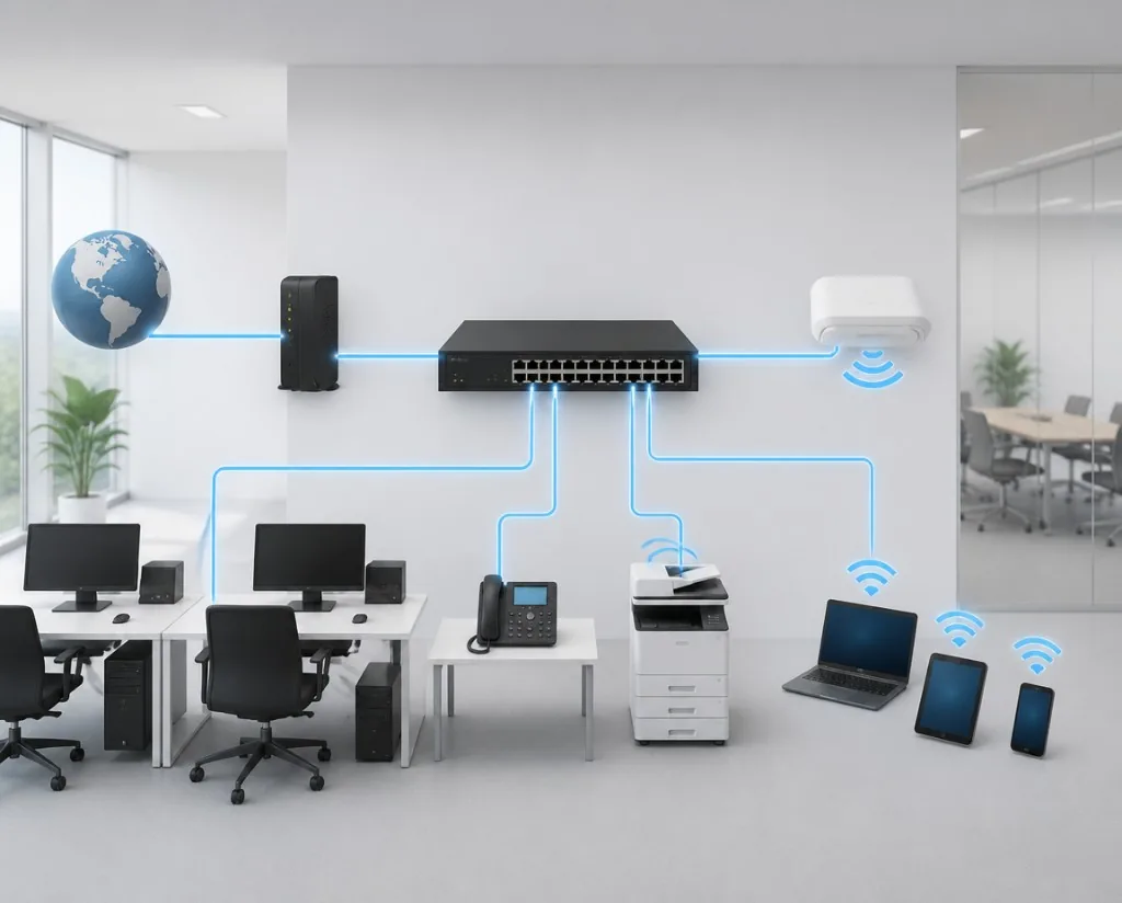 オフィス内のネットワーク機器と無線LAN構成